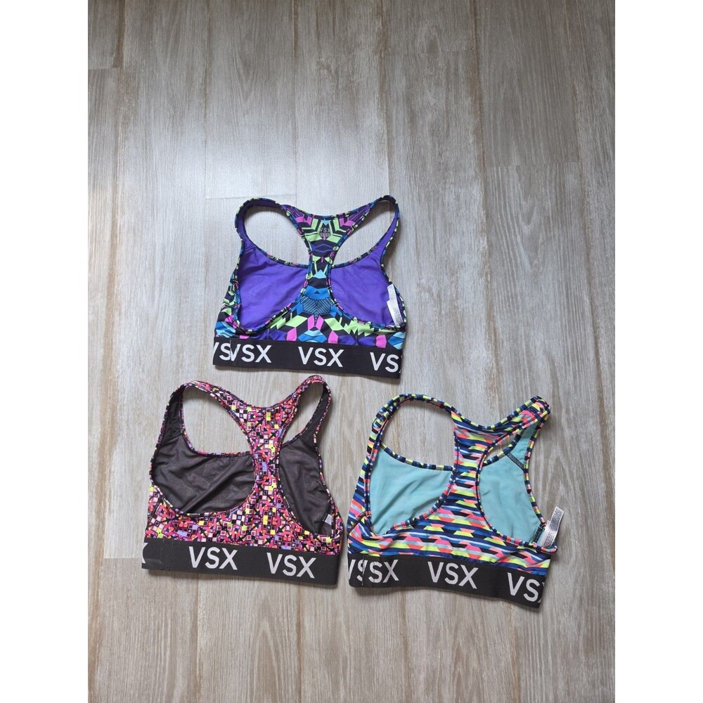 Lot of 3 Victoria's Secret VSX Sport Sports Bra Racerback Neon Print Sz S EUC - Picture 3 of 7
